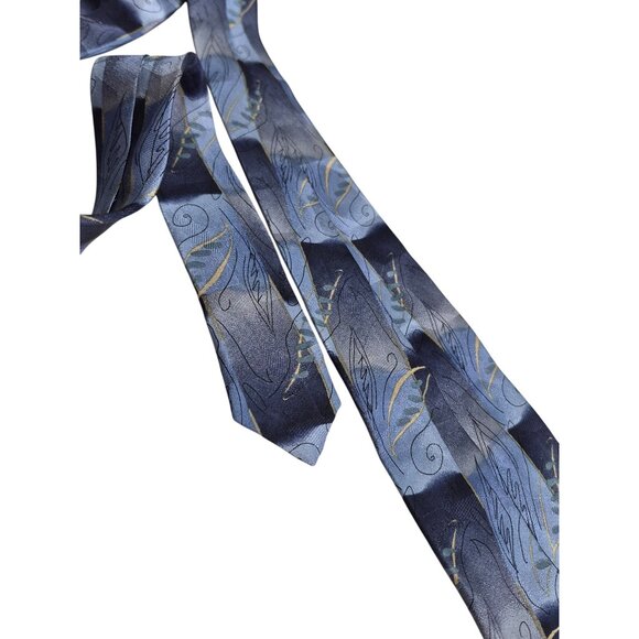 J. Garcia Silk Tie Collection Seventeen Mens Blue Leaf Pattern Necktie 65" - Picture 6 of 8